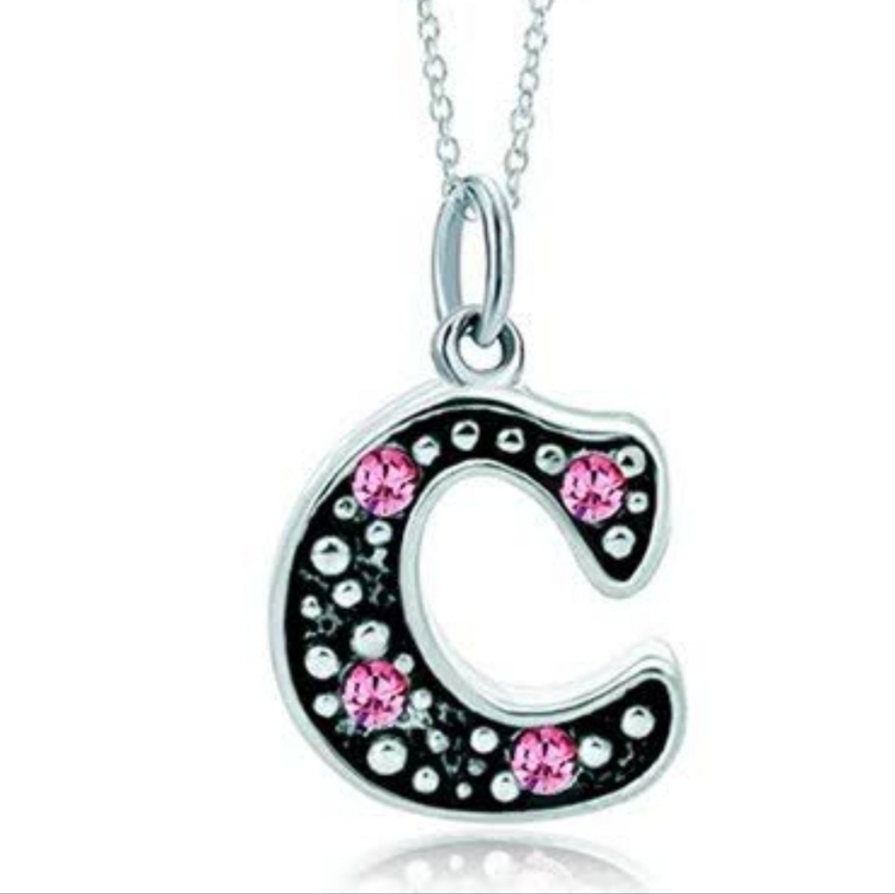 Letter C Initial Charms Bead Necklace Pink Pendant Stainless steel